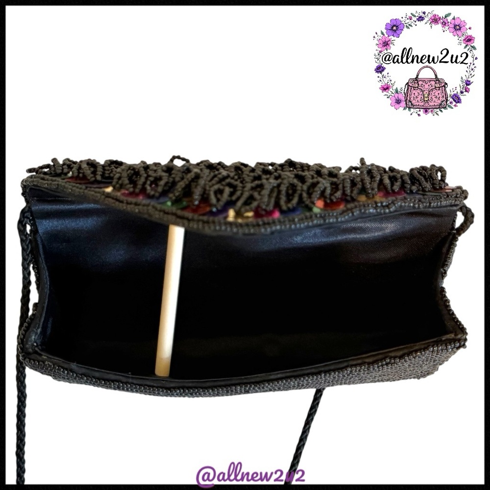 Beaded Sequin Evening Special Occasion Clutch Handbag with Shoulder Strap - Picture 5 of 12